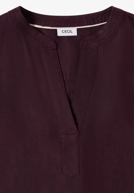 Haut violet foncé uni à encolure en V fendue, coupe décontractée, étiquette 'CECIL' au dos du col.