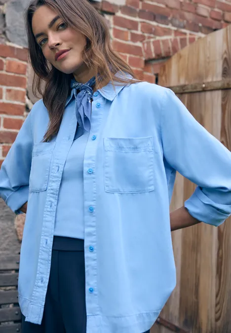 Bluzka koszulowa w jednolitym kolorze fountain blue