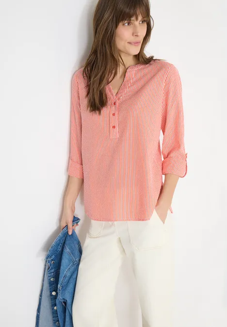 Gestreifte Seersucker Bluse cherry tomato orange