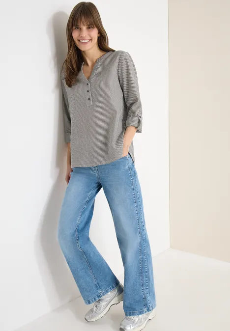 Gestreifte Seersucker Bluse macchiato brown Gestreifte Seersucker Bluse macchiato brown