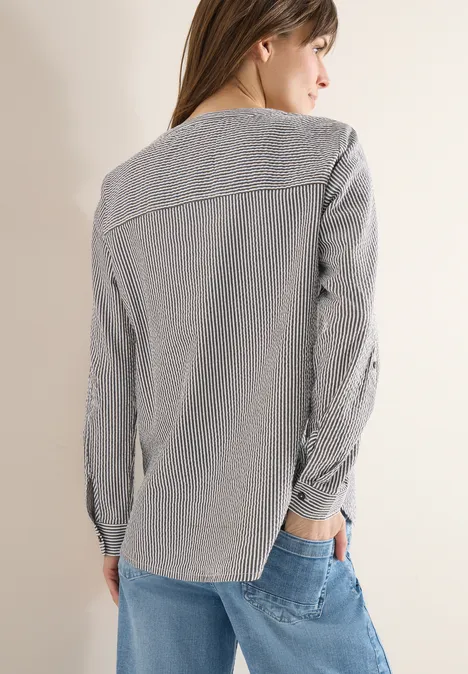 Gestreifte Seersucker Bluse macchiato brown Gestreifte Seersucker Bluse macchiato brown