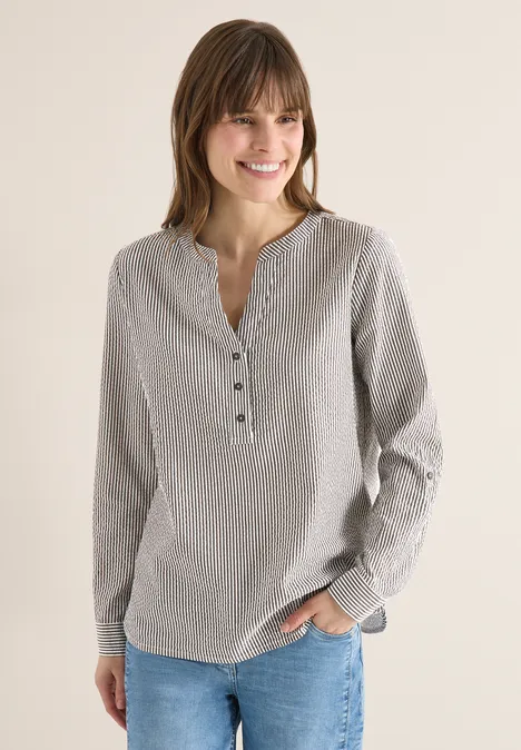 Gestreifte Seersucker Bluse macchiato brown Gestreifte Seersucker Bluse macchiato brown