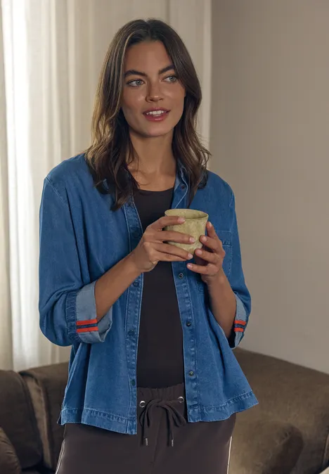 Blouse à l'aspect denim mid blue wash