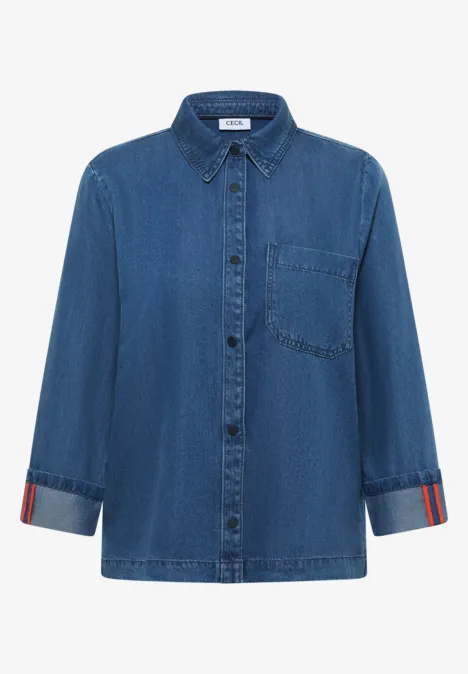 Blouse à l'aspect denim mid blue wash