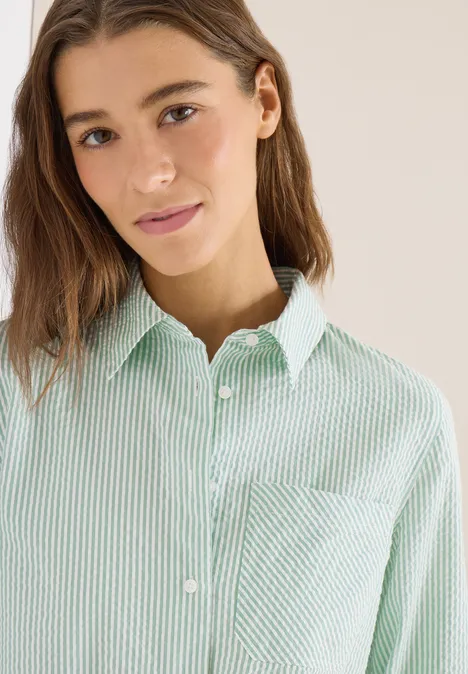 Blouse rayée en seersucker smoke salvia