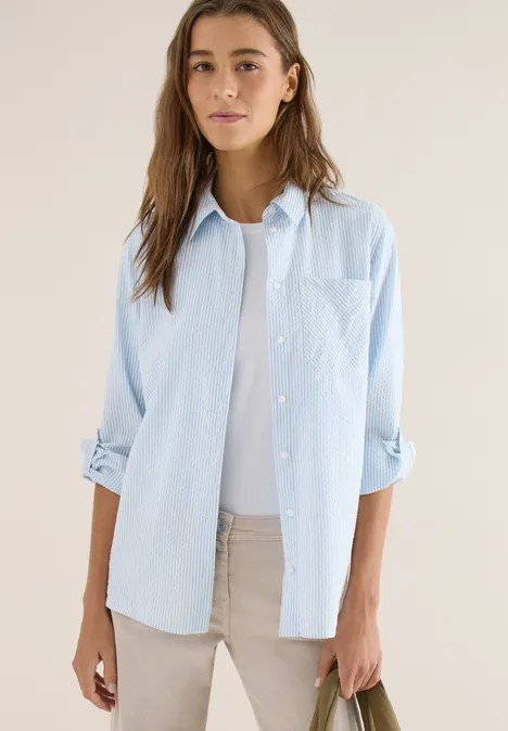 Blouse rayée en seersucker cloud blue