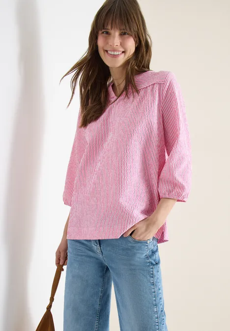 3/4-Arm Bluse in Seersucker Qualität beetroot pink