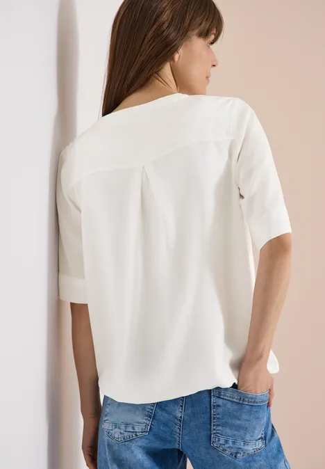 Kurzarm Bluse mit Split Neck vanilla white