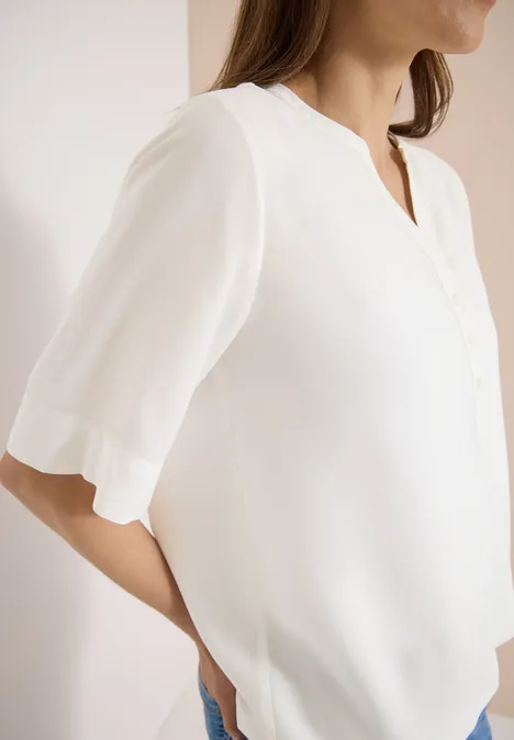 Kurzarm Bluse mit Split Neck vanilla white