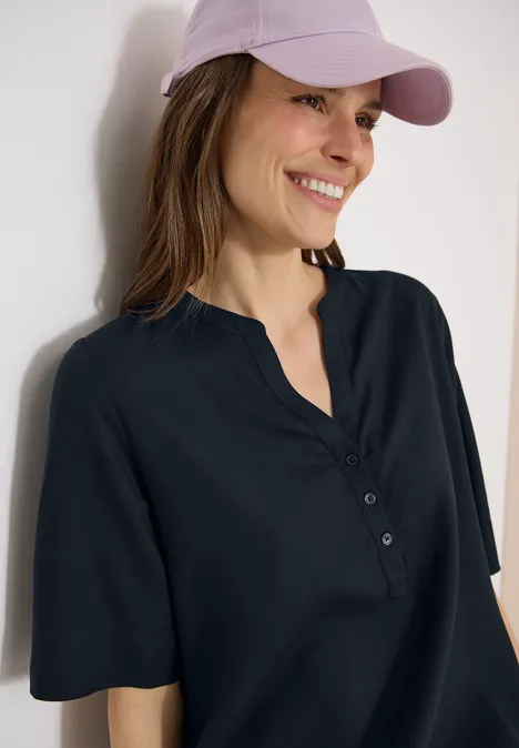 Kurzarm Bluse mit Split Neck universal blue