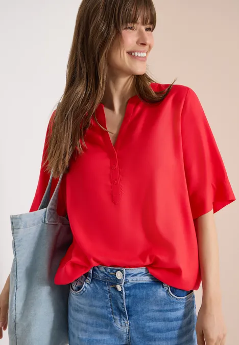 Kurzarm Bluse mit Split Neck glazed apple red