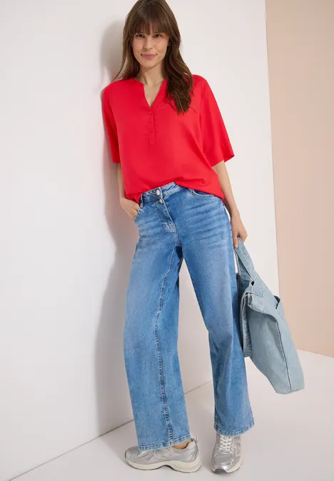 Kurzarm Bluse mit Split Neck glazed apple red