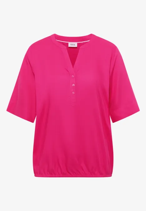 Blouse met korte mouwen en gespleten hals beetroot pink Blouse met korte mouwen en gespleten hals beetroot pink