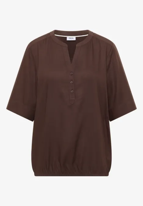 Blouse met korte mouwen en gespleten hals macchiato brown Blouse met korte mouwen en gespleten hals macchiato brown