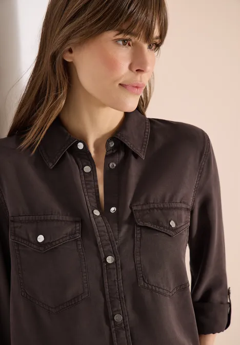 Blouse met overhemdkraag en omslag macchiato brown Blouse met overhemdkraag en omslag macchiato brown