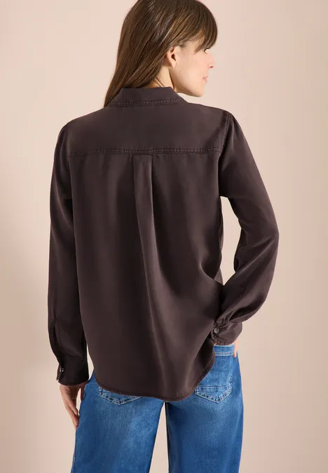 Blouse met overhemdkraag en omslag macchiato brown Blouse met overhemdkraag en omslag macchiato brown