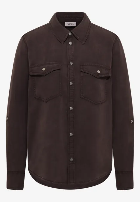 Blouse met overhemdkraag en omslag macchiato brown Blouse met overhemdkraag en omslag macchiato brown