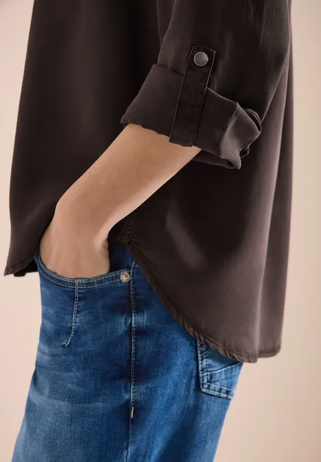 Blouse met overhemdkraag en omslag macchiato brown Blouse met overhemdkraag en omslag macchiato brown