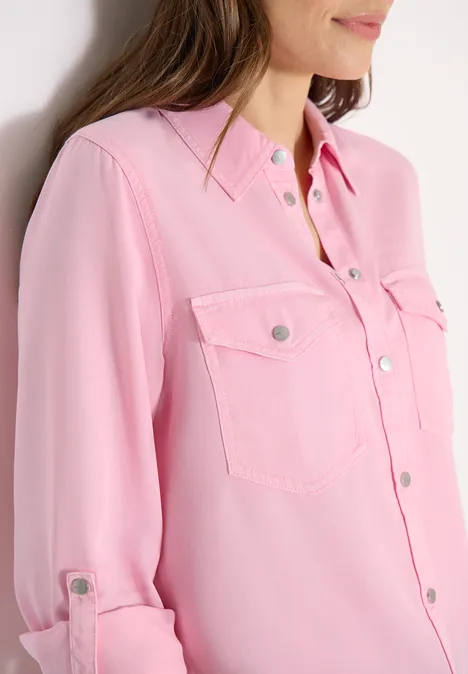 Bluse mit Hemdkragen und Turn-Up light blush rose