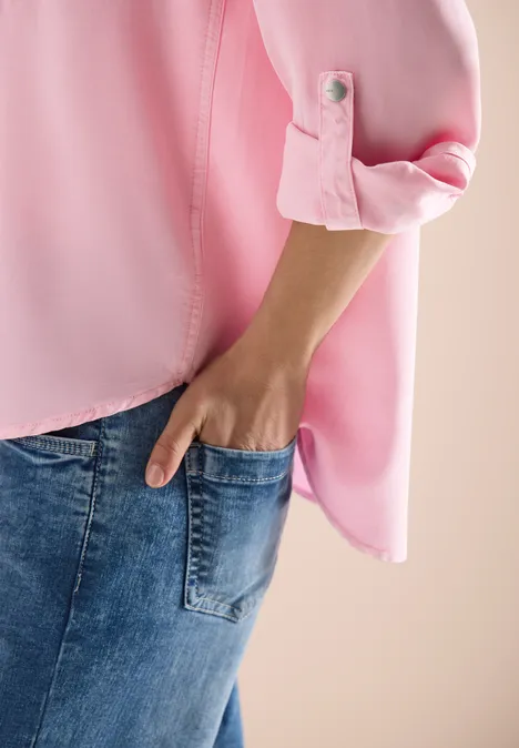 Bluse mit Hemdkragen und Turn-Up light blush rose