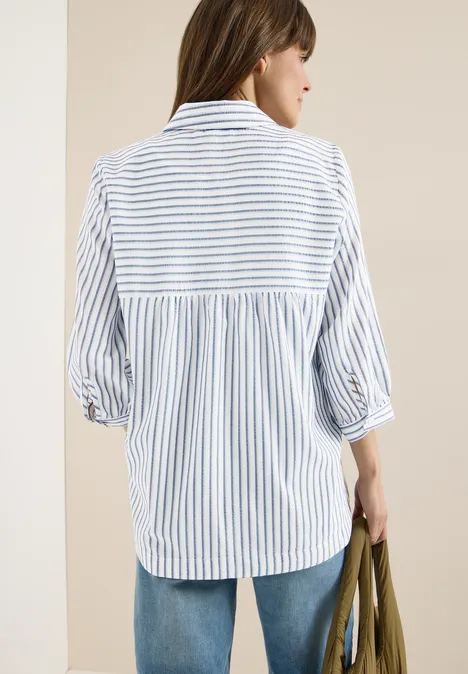 Blouse in seersucker kwaliteit sporty denim blue
