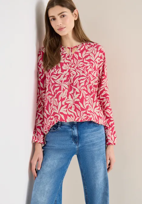 Langarm Bluse mit floralem Print beetroot pink