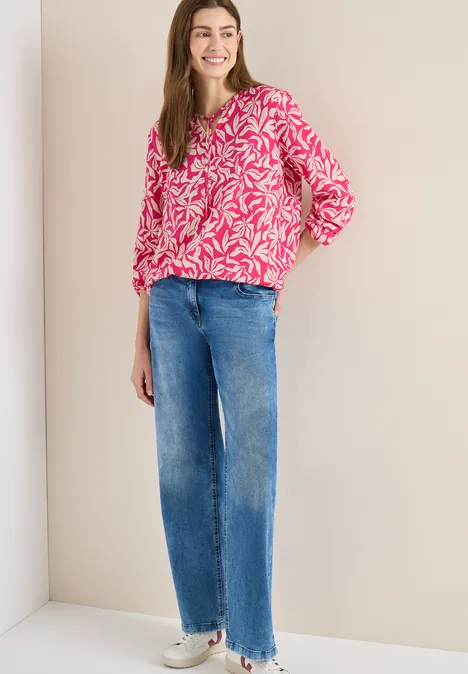 Langarm Bluse mit floralem Print beetroot pink