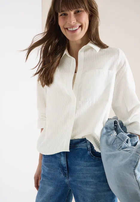 Bluse mit Hemdkragen und Streifen vanilla white