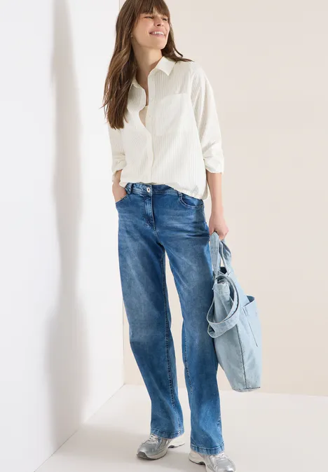 Bluse mit Hemdkragen und Streifen vanilla white