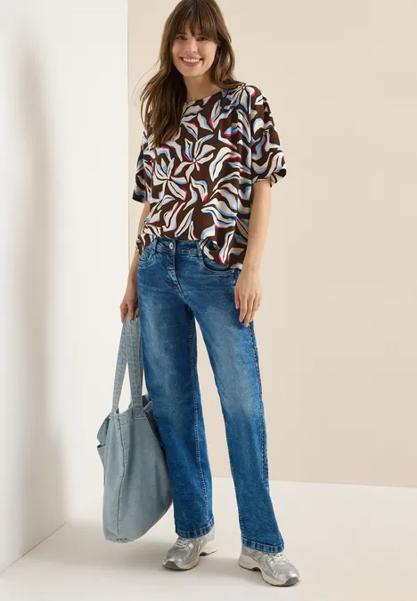 Blouse met korte mouwen, print en knopen macchiato brown Blouse met korte mouwen, print en knopen macchiato brown