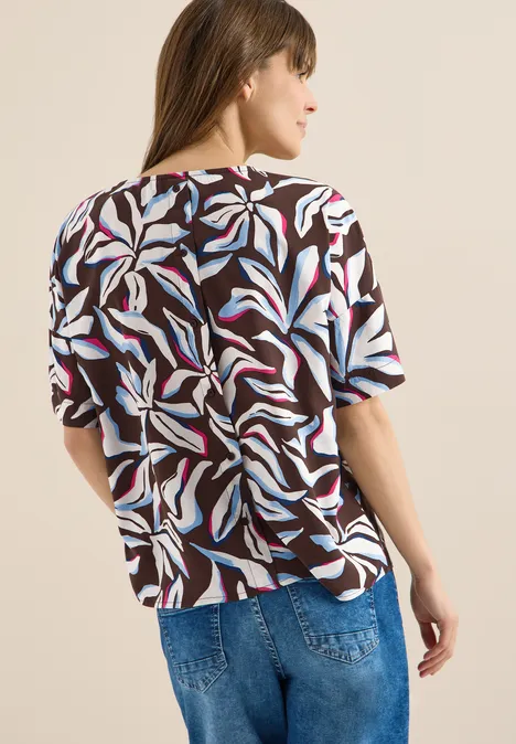 Blouse met korte mouwen, print en knopen macchiato brown Blouse met korte mouwen, print en knopen macchiato brown
