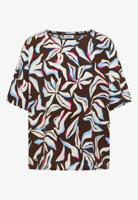 Blouse met korte mouwen, print en knopen macchiato brown Blouse met korte mouwen, print en knopen macchiato brown