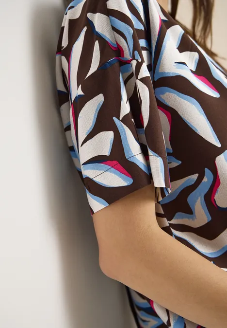 Blouse met korte mouwen, print en knopen macchiato brown Blouse met korte mouwen, print en knopen macchiato brown