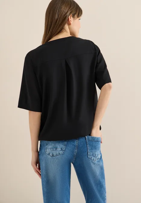 Blouse met gespleten hals en elastische zoom Black Blouse met gespleten hals en elastische zoom Black