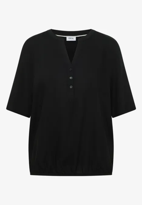 Blouse met gespleten hals en elastische zoom Black Blouse met gespleten hals en elastische zoom Black