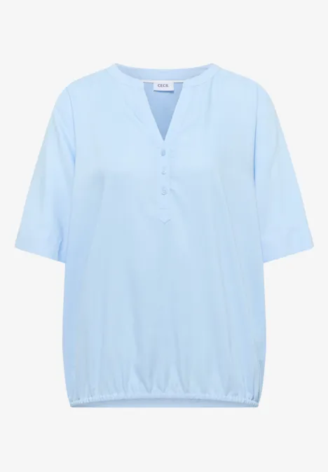 Bluse mit Split Neck und Elastiksaum light sky blue