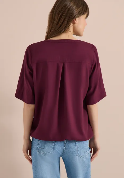 Bluse mit Split Neck und Elastiksaum sweet grape red