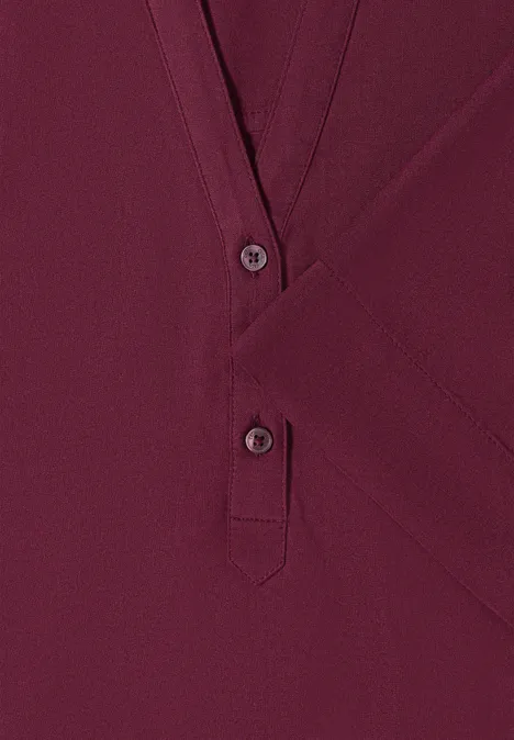 Bluse mit Split Neck und Elastiksaum sweet grape red