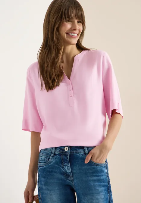 Blouse met gespleten hals en elastische zoom light blush rose Blouse met gespleten hals en elastische zoom light blush rose