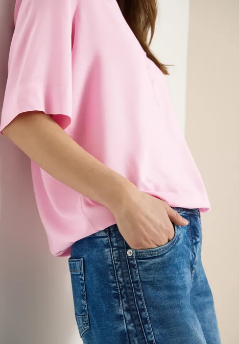 Blouse met gespleten hals en elastische zoom light blush rose Blouse met gespleten hals en elastische zoom light blush rose