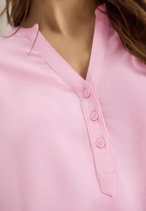 Blouse met gespleten hals en elastische zoom light blush rose Blouse met gespleten hals en elastische zoom light blush rose