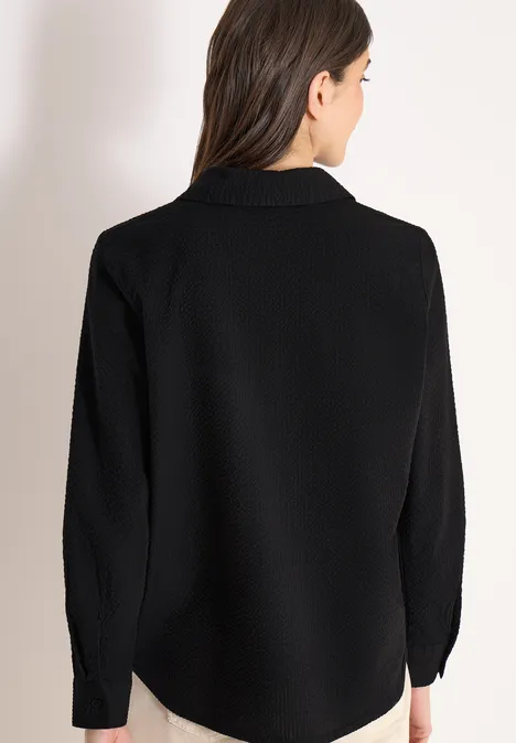 Langarm Bluse mit Struktur und Knöpfen Black