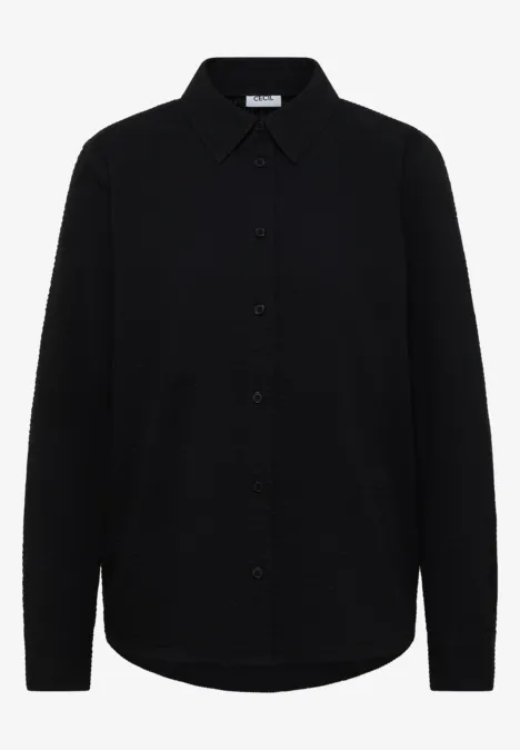 Langarm Bluse mit Struktur und Knöpfen Black