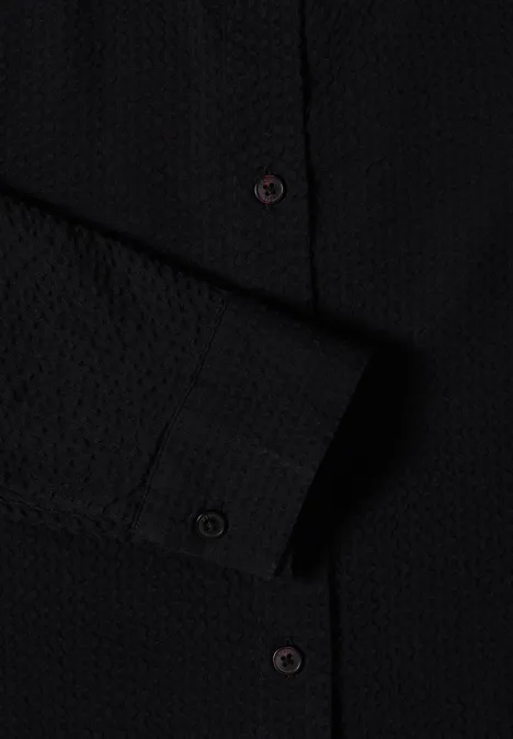 Langarm Bluse mit Struktur und Knöpfen Black