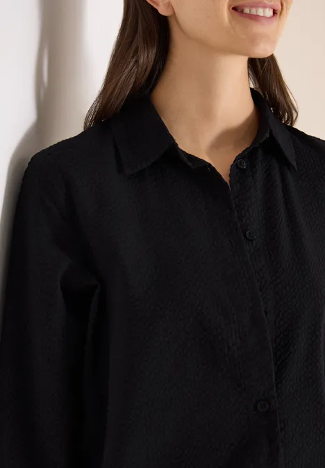 Langarm Bluse mit Struktur und Knöpfen Black