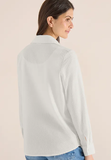 Langarm Bluse mit Struktur und Knöpfen vanilla white