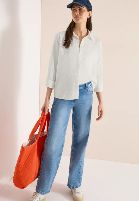 Langarm Bluse mit Struktur und Knöpfen vanilla white