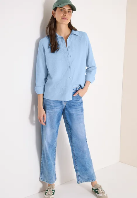 Langarm Bluse mit Struktur und Knöpfen light sky blue