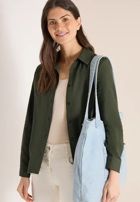Langarm Bluse mit Struktur und Knöpfen khaki