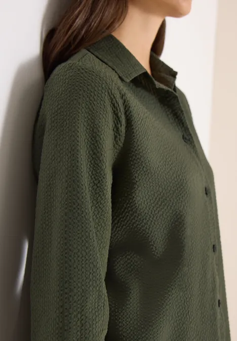 Langarm Bluse mit Struktur und Knöpfen khaki